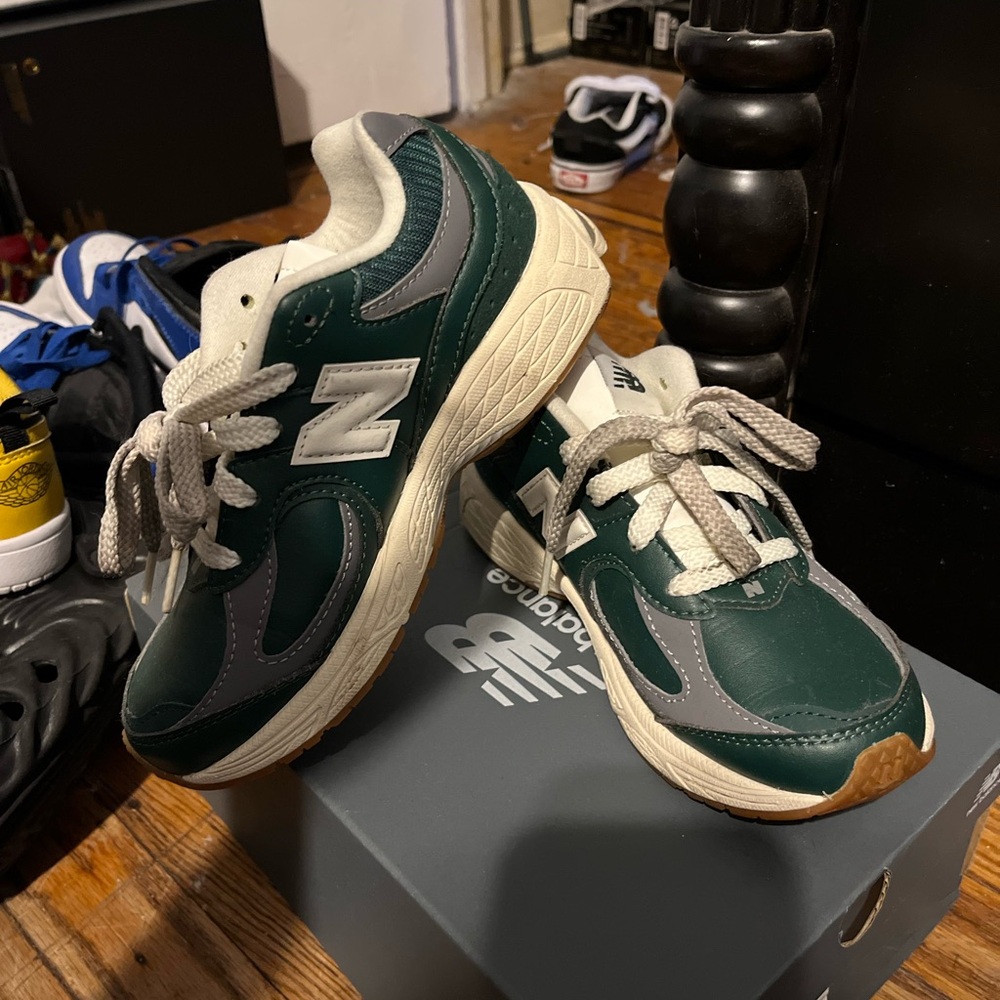 New Balance Kids Green Cream and Gray Sneakers